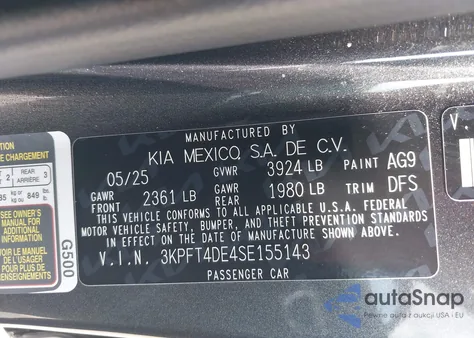 2025 Kia K4 Lxs from USA, damaged, VIN 3KPFT4DE4SE155143